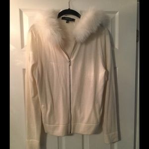 Neiman Marcus cream fur cashmere hoodie